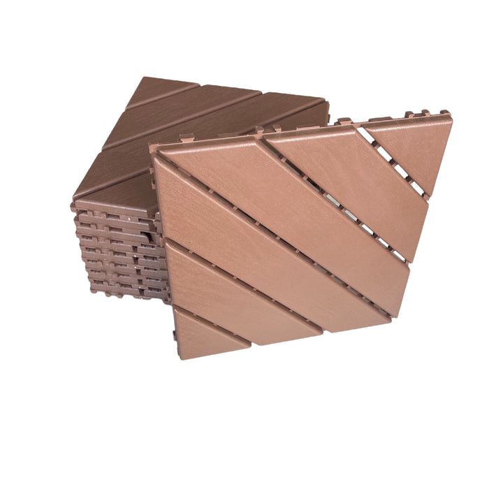 Plastic Interlocking Deck Tiles, 44 Pack Patio Deck Tiles, 11.8"X11.8" Square Waterproof Outdoor All Weather Use, Patio Decking Tiles For Poolside Balcony Backyard - Red Brown