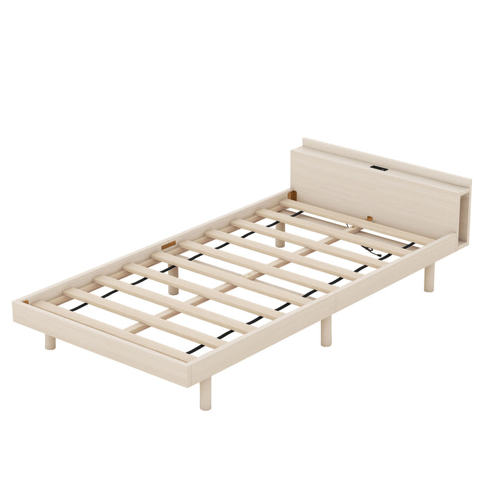 Modern Design Twin Size Platform Bed Frame With Headboard Of White Color