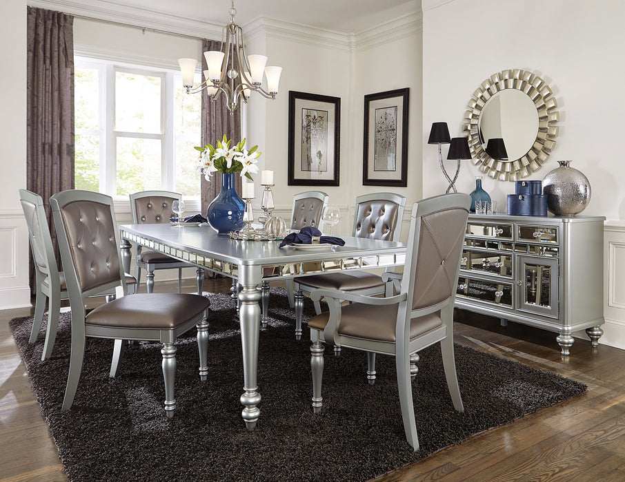 Glamorous Silver Finish Dining Set 7 Pieces Dining Table 2 Armchairs 4 Side Chairs Crystal Button Tufted Upholstered Modern Style Furniture