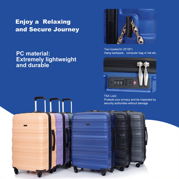 3 Piece Luggage Sets Piece Lightweight & Durable Expandable Suitcase With Two Hooks, Spinner Wheels, Tsa Lock, (21 / 25 / 29) Dark Blue