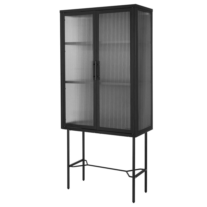Elegant Floor Cabinet With 2 Tampered Glass Doors Living Room Display Cabinet With Adjustable Shelves Anti - Tip Dust - Free Easy Assembly Black Color
