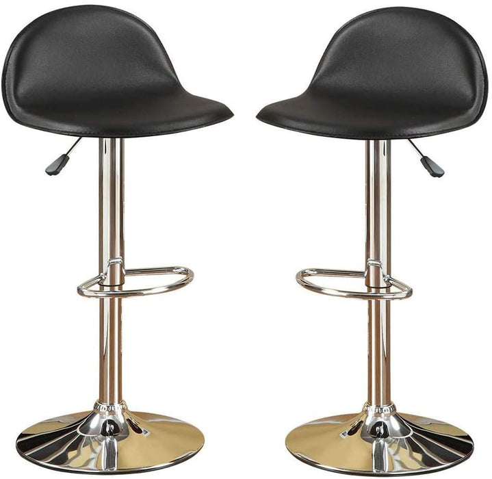Black Faux Leather Stool Adjustable Height Chairs (Set of 2) Chair Kitchen Island Stools Chrome Base Pvc Dining Furniture