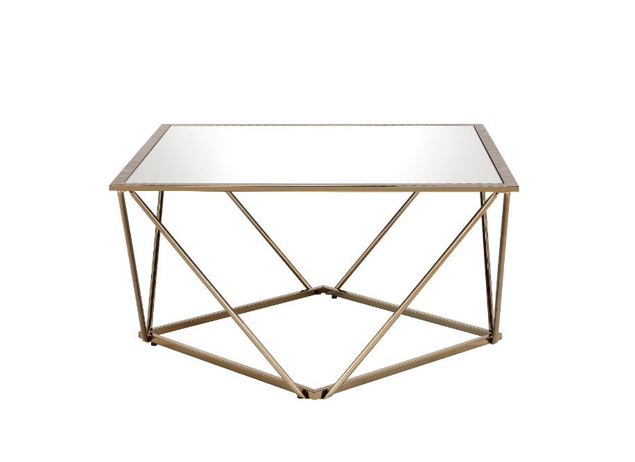 Fogya - Coffee Table - Mirrored & Champagne Gold Finish Unique Piece Furniture