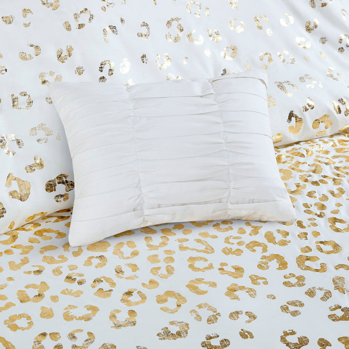 Metallic Animal Printed Comforter Set - Ivory / Gold
