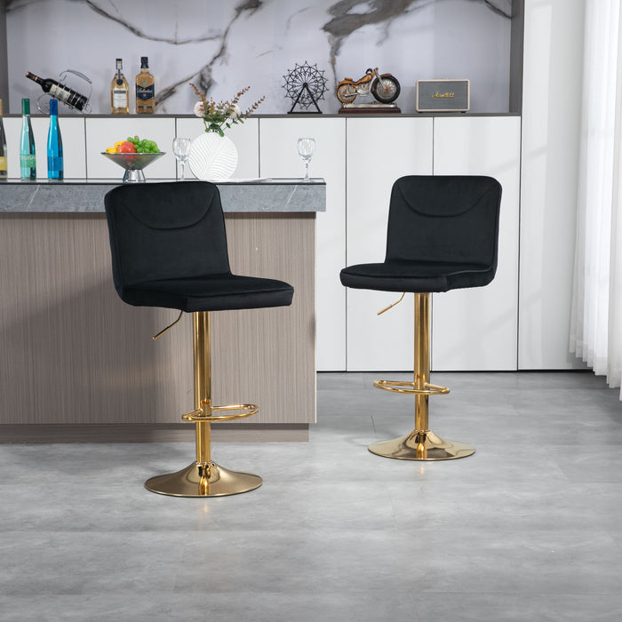Coolmore Bar Stools, Back And Footrest Counter Height Dining Chairs (Set of 2) - Black / Gold