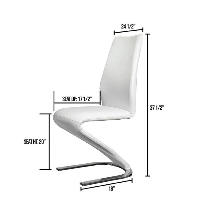 Contemporary Style Z - Shaped Chair Base 2 Pieces Dining Chairs White Leatherette Chrome Finish Side Chair Dining Room Furniture