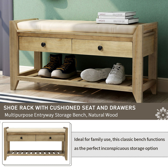 Trexm Shoe Rack With Cushioned Seat And Drawers, Multipurpose Entryway Storage Bench - Gray Wash