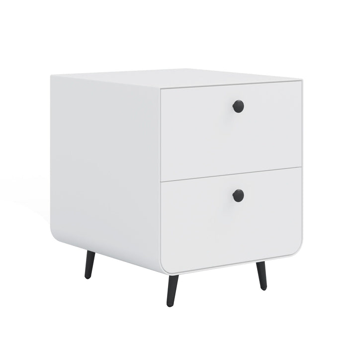 Modern Night Stand Storage Cabinet For Living Room Bedroom, Steel Cabinet With 2 Drawers, Bedside Furniture, Circular Handle