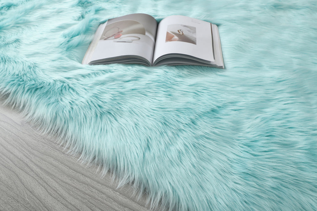 Cozy Collection Ultra Soft Fluffy Faux Fur Sheepskin Area Rug Teal