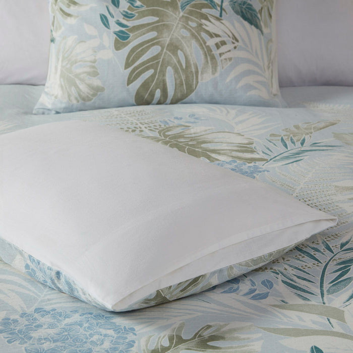 5 Piece Cotton Duvet Cover Set With Throw Pillow, Blue