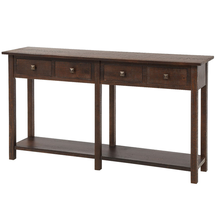Trexm Rustic Brushed Texture Entryway Table Console Table With Drawer And Bottom Shelf For Living Room - Espresso
