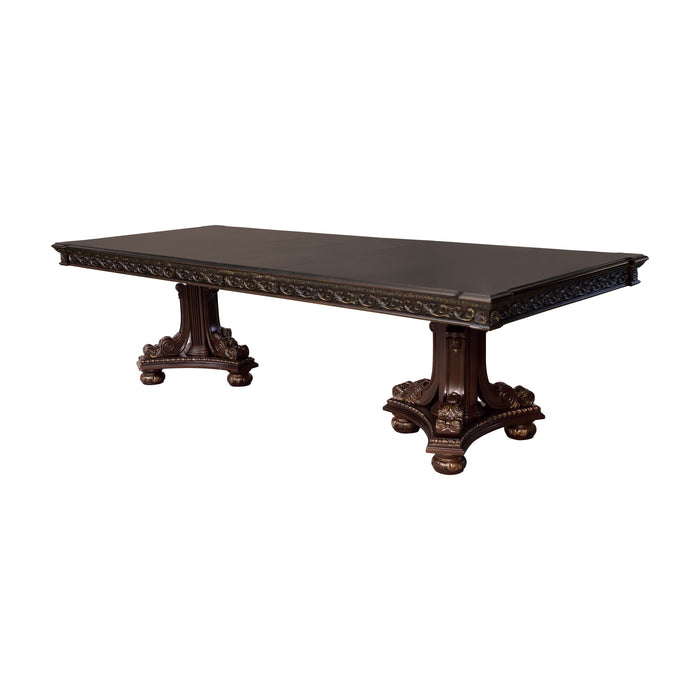 Formal Traditional Dining Table 1 Piece Dark Cherry Finish With Gold Tipping 2 Extension Leaves Cherry Veneer Wooden Dining Room Furniture