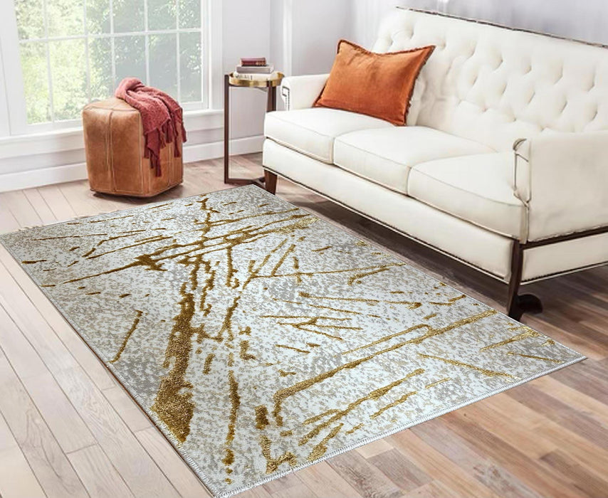 Shifra - Luxury Area Rug In Beige And Gray With Gold Abstract Design