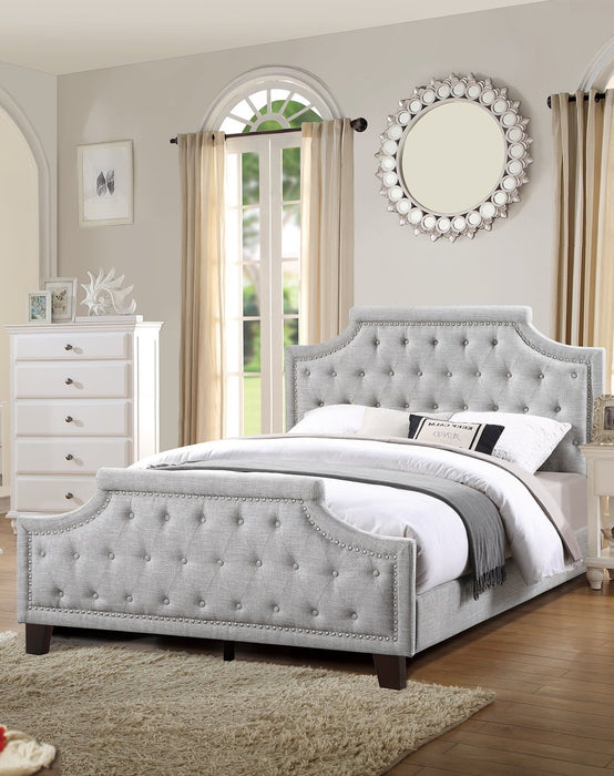 Grey Polyfiber American Traditional 1 Pieces Full Size Bed Only Button Tufted Headboard Footboard Bedroom Furniture