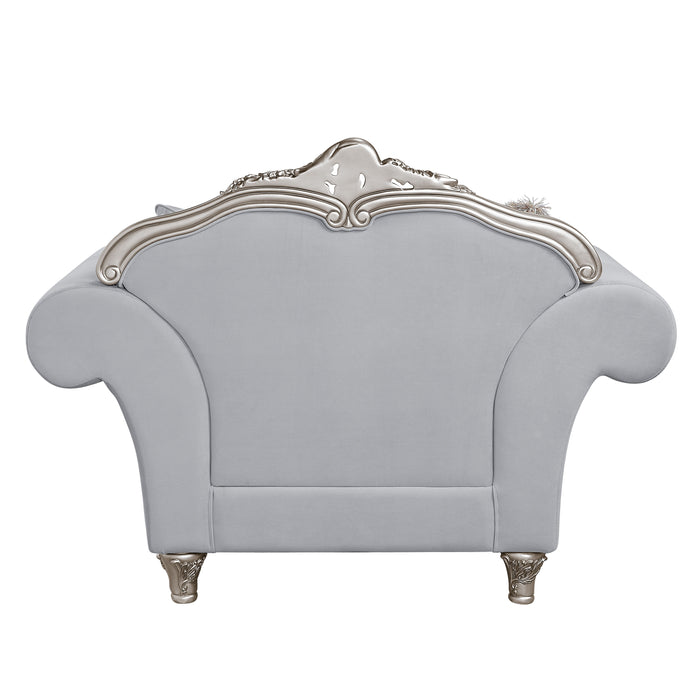 Acme Pelumi Chair With 3 Pillows Light Gray Linen & Platinum Finish
