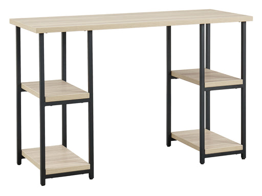 Waylowe - Natural / Black - Home Office Desk - Double-Shelf Pedestal Unique Piece Furniture