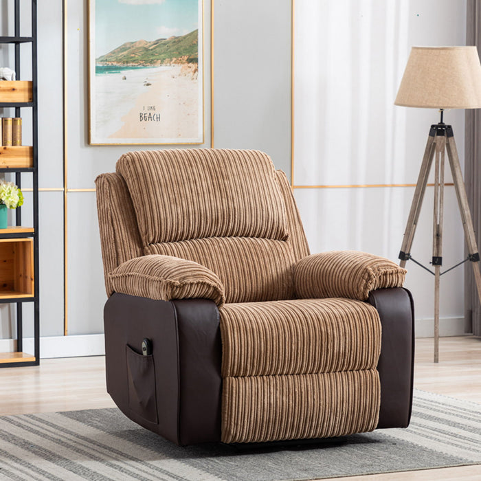 Brown Fabric Recliner Chair Theater Single Recliner Thick Seat And Backrest, Suitable For, Side Bags Electric Sofa Chair, Electric Remote Control.The Angle Can Adjust Freely