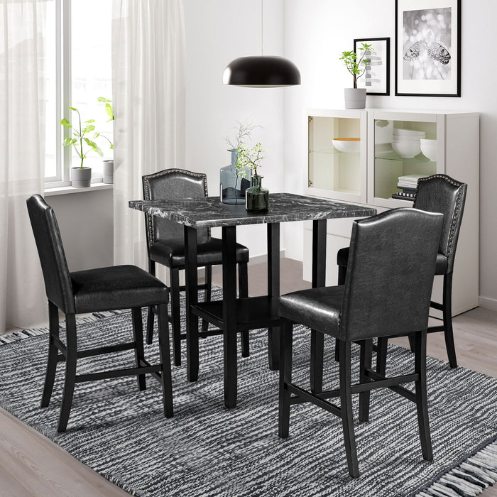Topmax 5 Piece Dining Set With Matching Chairs And Bottom Shelf For Dining Room, Black Chair / Black Table
