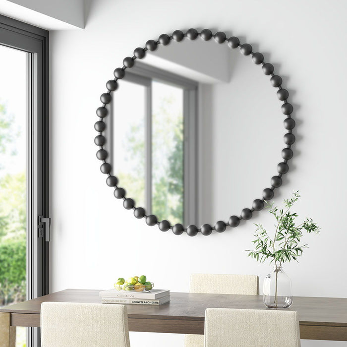 36" Beaded Round Wall Mirror - Black