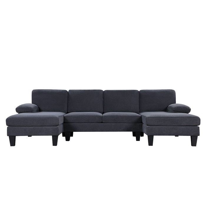 Granular Velvet Sofa, U Shaped Couch With Oversized Seat, 6 - Seat Sofa Bed With Double Chaise, Comfortable And Spacious Indoor Furniture For Living Room, Apartment, 2 Colors - Dark Gray