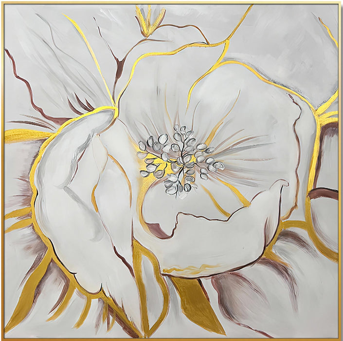 Home Hand Painted"Gilded Petal Perspective" Oil Painting