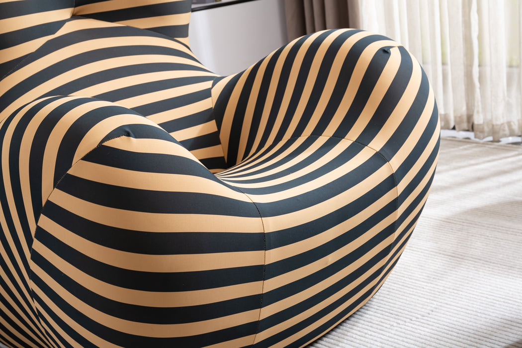 Barrel Chair With Ottoman, Mordern Comfy Stripe Chair For Living Room (3 Colors, 2 Size), Black & Yellow Stripe And Large Size