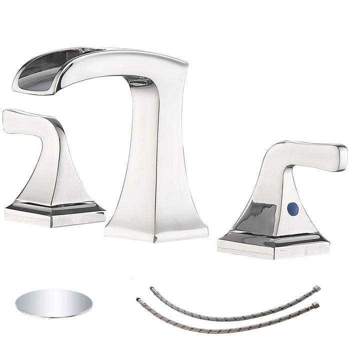 8 In. Widespread 2 Handle Waterfall Bathroom Sink Faucet In Polished Chrome