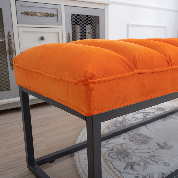 Metal Base Upholstered Bench For Bedroom For Entryway - Orange