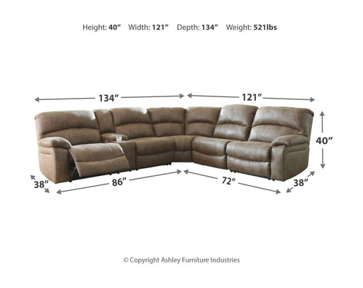 Segburg - Driftwood - Left Arm Facing Power Sofa With Console 4 Pc Sectional Unique Piece Furniture
