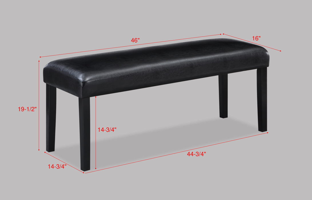 1 Piece Contemporary Style Black Faux Leather Upholstery Dining Bench Tapered Legs Wooden Dining Room Furniture