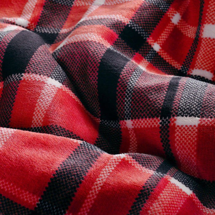 Plaid Flannel Sherpa Throw Blanket (Set of 2) - Red