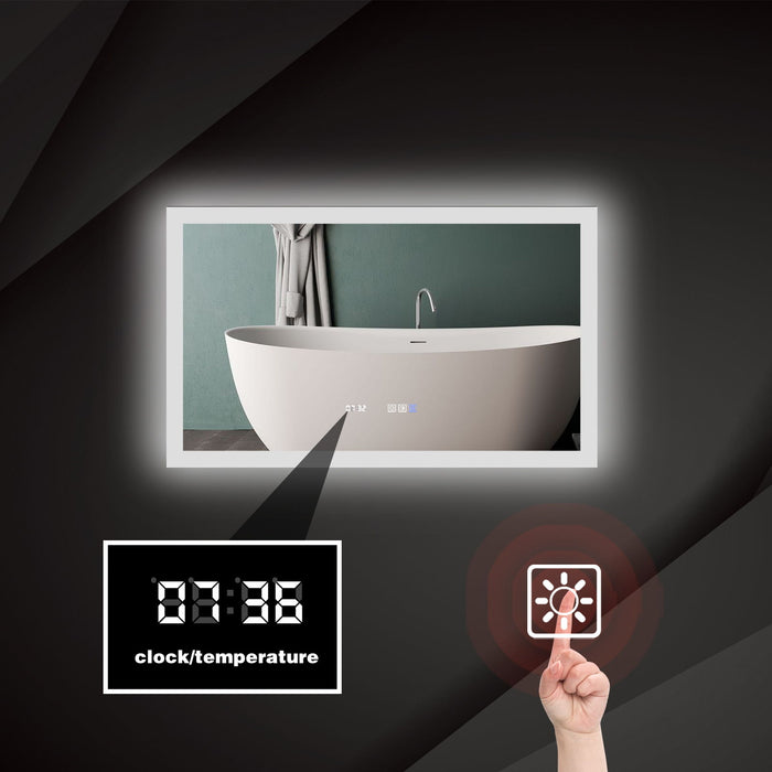 Led Bathroom Vanity Mirror, Back Light, Clock&Room Temp Display, Defog, Stepless Dimming, Night Light, Lights 3 - Color Temper Change, Wall Mounted Led Bathroom Mirror