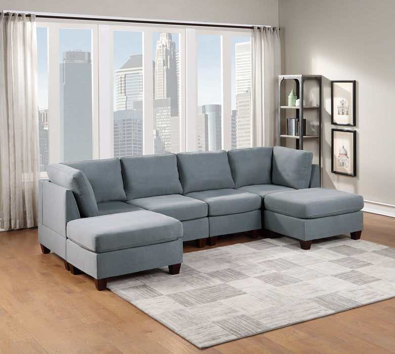 Modular Sectional 6 Piece Set Living Room Furniture U-Sectional Couch Gray Linen Like Fabric 2 Corner Wedge 2 Armless Chairs And 2 Ottomans