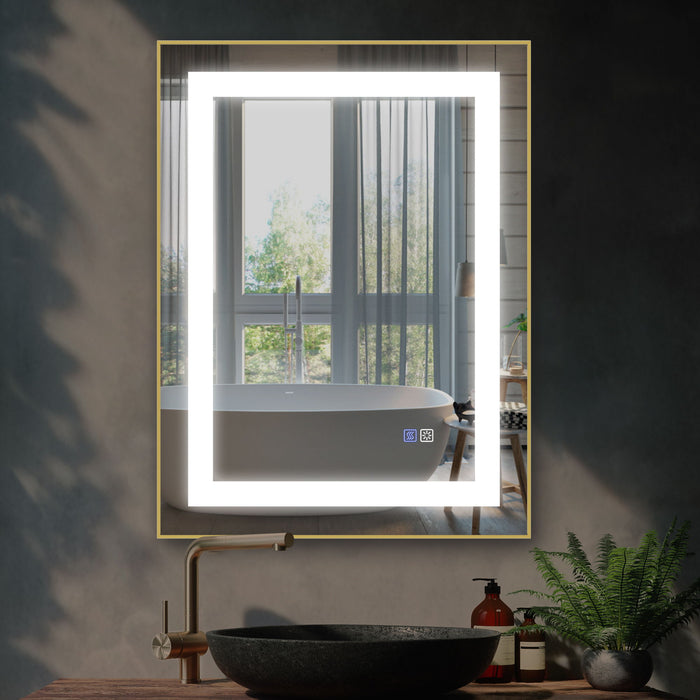 LED Bathroom Vanity Mirror With Front Light, 24 X 32", Anti Fog, Dimmable, Color Temper 5000K, Brushed Gold Frame, Vertical & Horizontal Wall Mounted Vanity Mirror