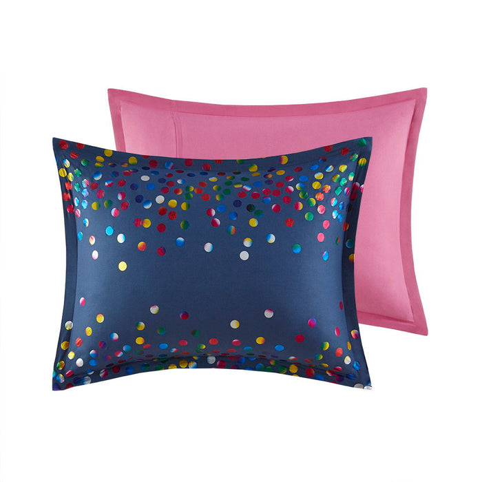 Rainbow Iridescent Metallic Dot Comforter Set - Navy