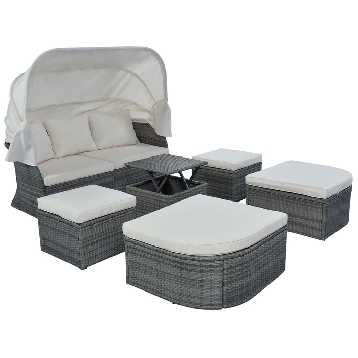 U_Style Outdoor Patio Furniture Set Daybed Sunbed With Retractable Canopy Conversation Set Wicker Furniture