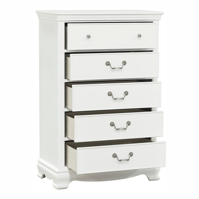 Classic Traditional Style White Finish 1 Piece Chest Of 5 Dovetail Drawers Wooden Bedroom Furniture