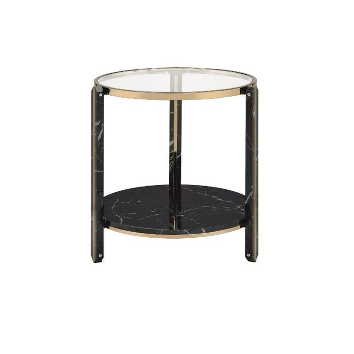 Thistle - End Table - Clear Glass, Faux Black Marble & Champagne Finish Unique Piece Furniture