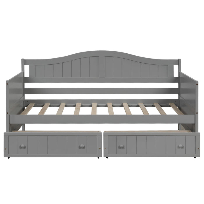 Twin Wooden Daybed With 2 Drawers, Sofa Bed For Bedroom Living Room, No Box Spring Needed, Gray