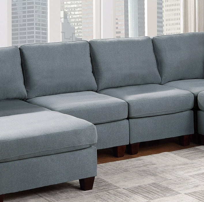 Modular Sectional 6 Piece Set Living Room Furniture U-Sectional Couch Gray Linen Like Fabric 2 Corner Wedge 2 Armless Chairs And 2 Ottomans