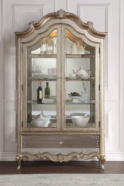 Esteban - Curio - Mirrored & Antique Champagne Finish Unique Piece Furniture