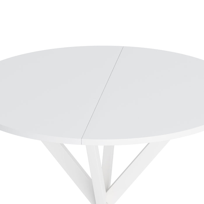 Modern Round Dining Table With Crossed Legs, White Occasional Table, Two Piece Detachable Table Top, Matte Finish Iron Legs