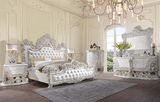 Adara - Eastern King Bed - White PU & Antique White Finish Unique Piece Furniture