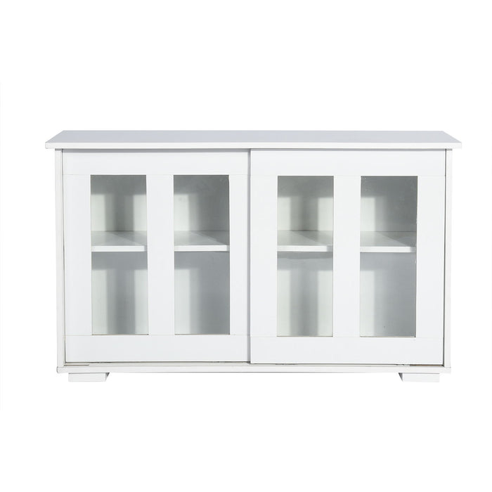 Sideboard Modern White Storage Cabinet With Sliding Doors/Adjustable Shelves
