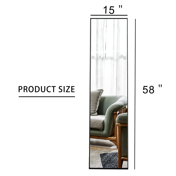 Solid Wood Frame Full-Lengt Height Mirror, Dressing Mirror, Bedroom Home Porch, Decorative Mirror, Clothing Store, Floor Mounted Large Mirror, Wall Mounted - Black
