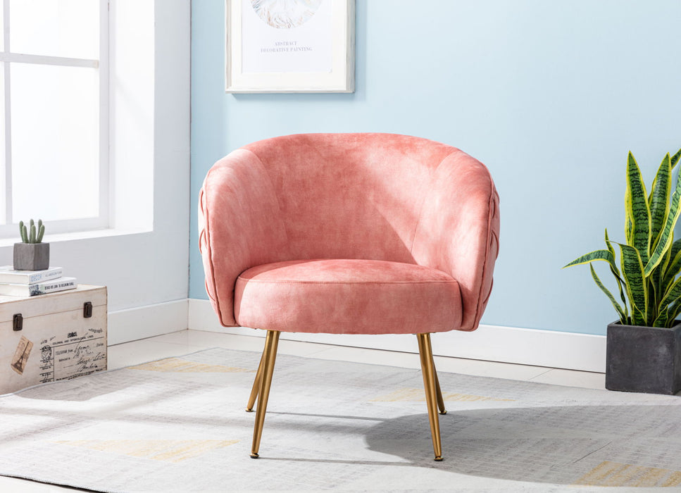 Gorgeous Living Room Accent Chair 1 Piece Button - Tufted Back Covering Rose Color Velvet Upholstered Metal Legs