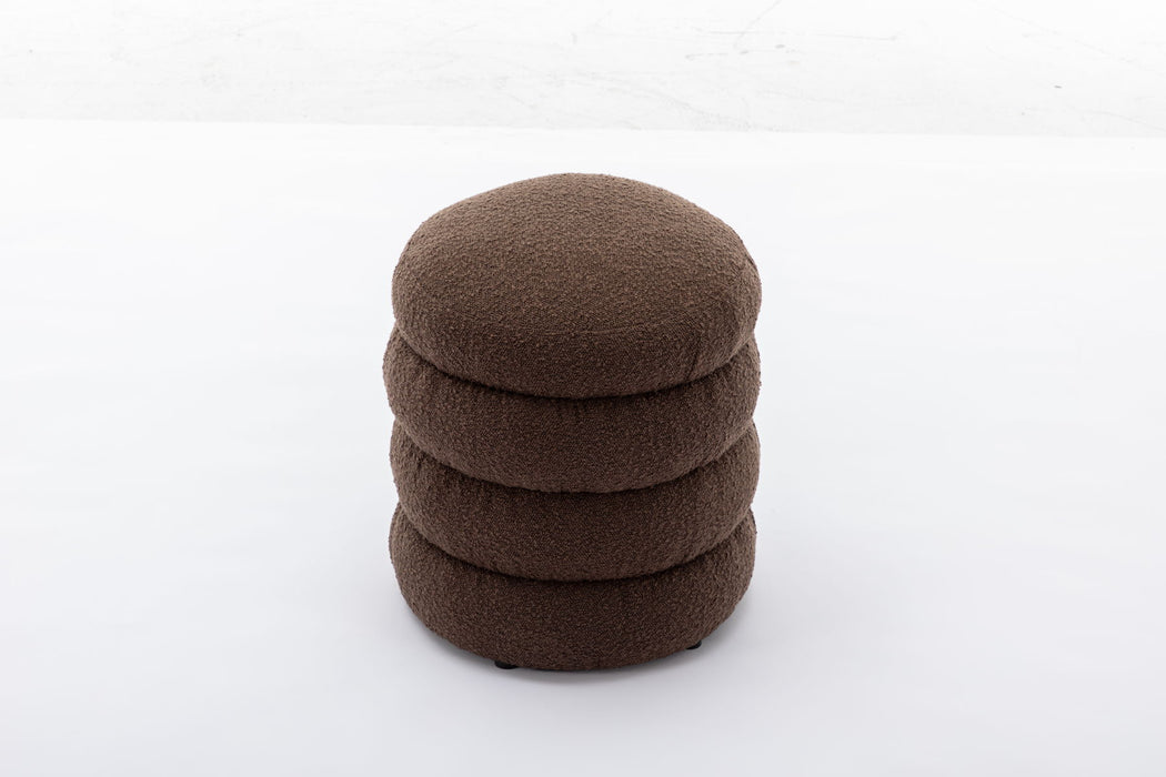 Soft Boucle Round Ottoman Footrest Stool, Brown