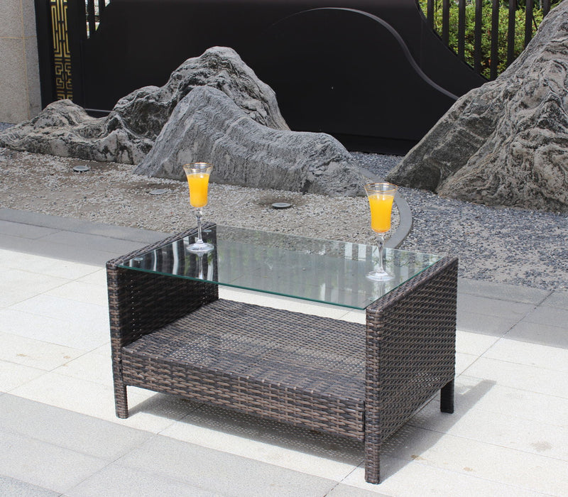 Outdoor Patio Coffee Table With Clear Tempered Glass