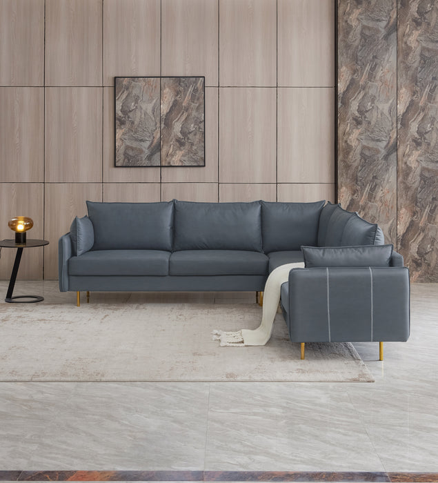 L-Shaped Corner Sectional Technical Leather Sofa - Drak Gray
