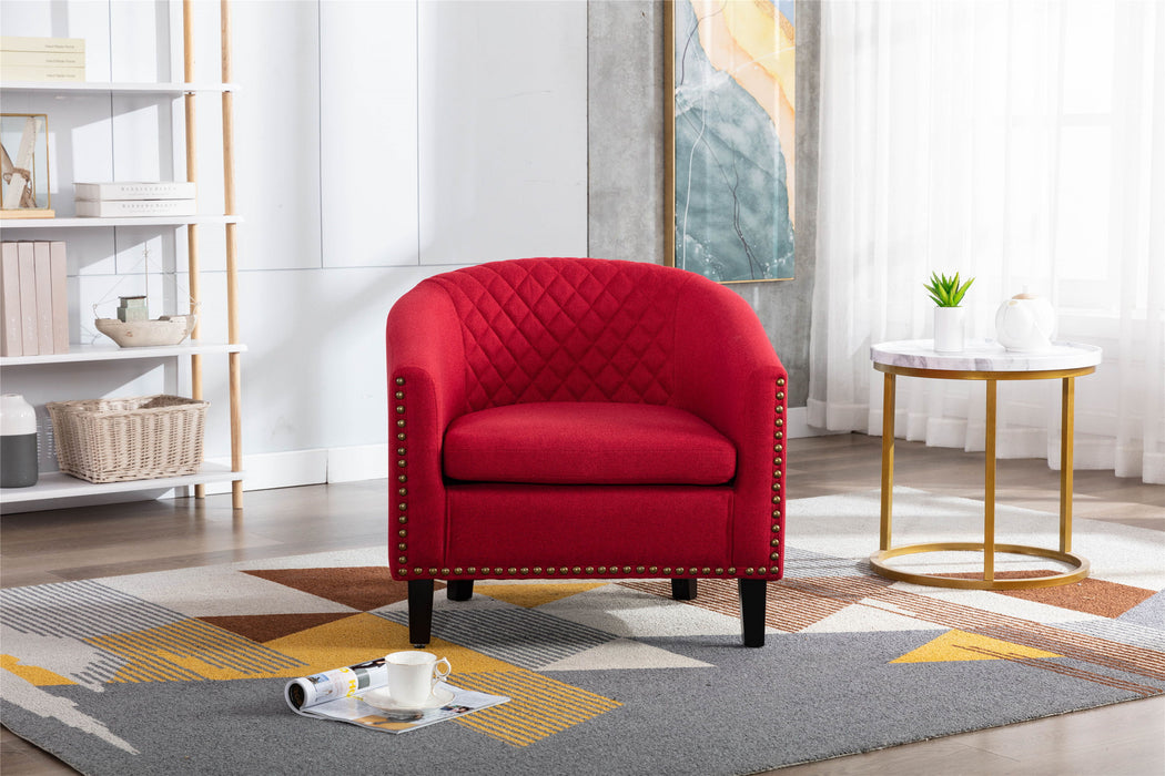 Coolmore Accent Barrel Chair With Nailheads And Solid Wood Legs Red Linen